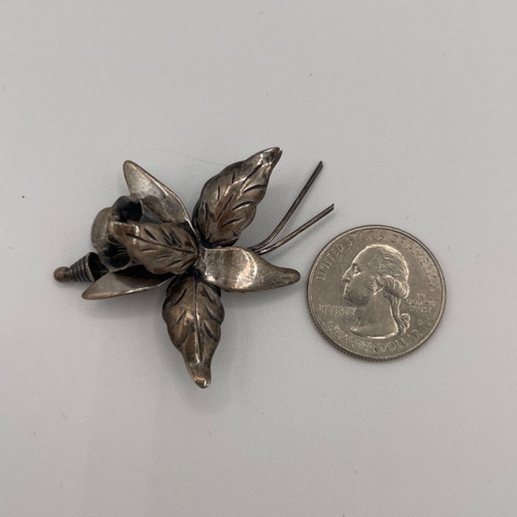 Vintage Sterling Silver Flower Brooch Pin 925 Lily Orchid Mexico Signed DS Taxco - Picture 8 of 9